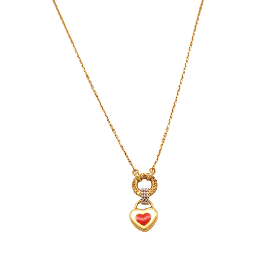 Gold 18KT 18 Inches Red Heart Pendant Necklace