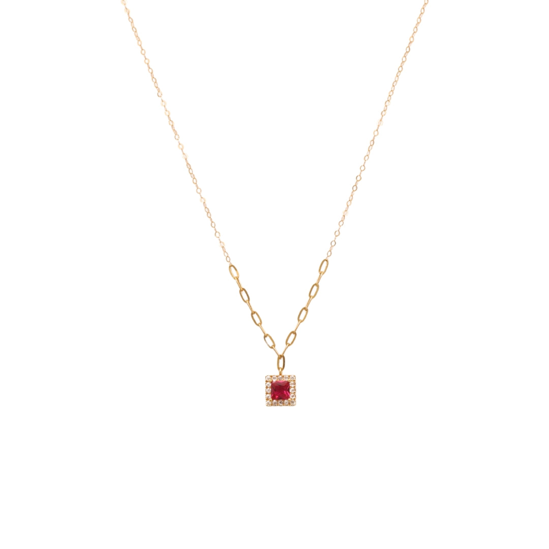 Gold 18KT 16 Inches Ruby Square Pendant Necklace