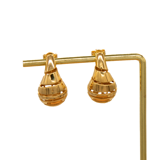 Gold 18KT Teardrop Spiral Cut Earrings