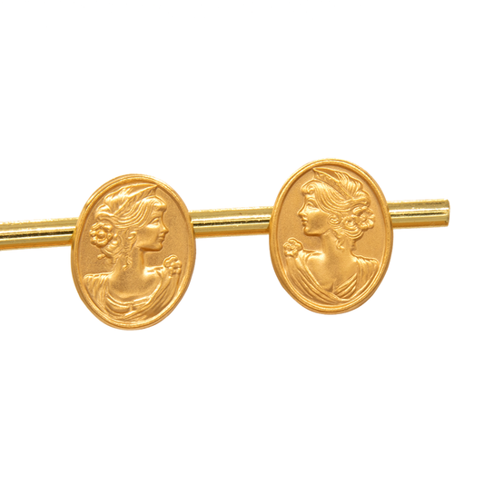 Gold 18KT Antique Lady Embossed Earrings