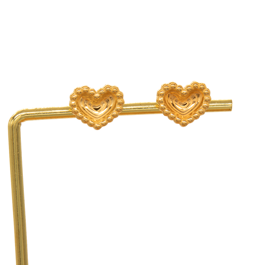 Gold 18KT Textured Heart Stud Earrings