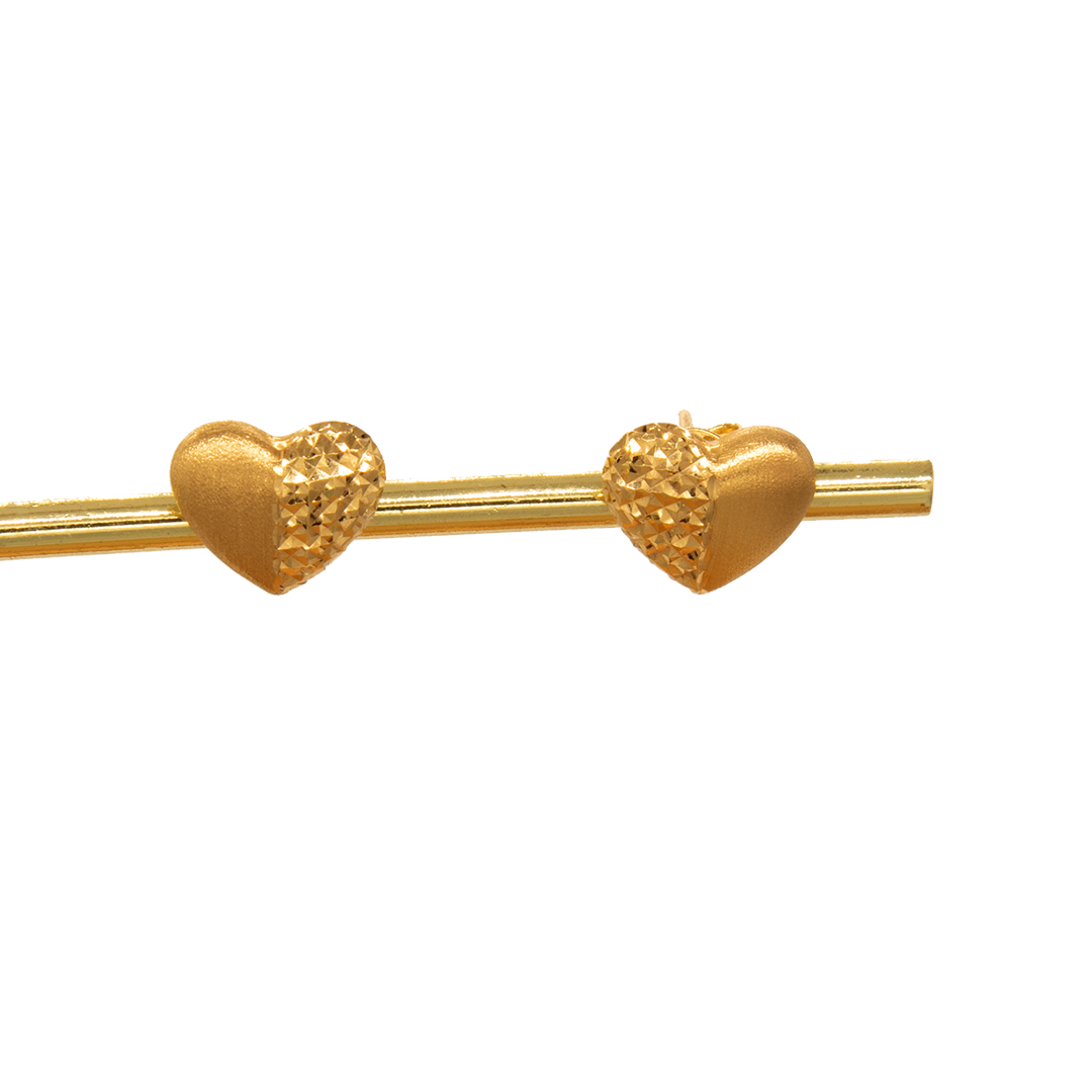 Gold 18KT Dual-Finish Heart Stud Earrings