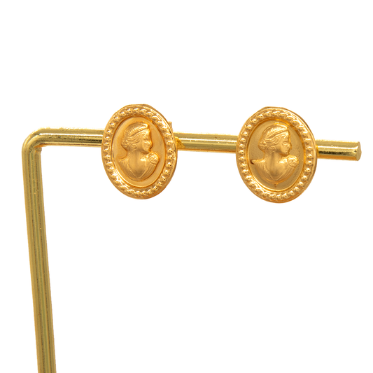 Gold 18KT Antique Lady Face Earrings