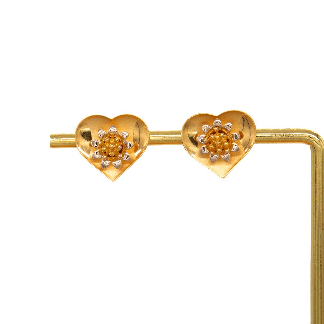 Gold 18KT Heart Flower Stud Earrings