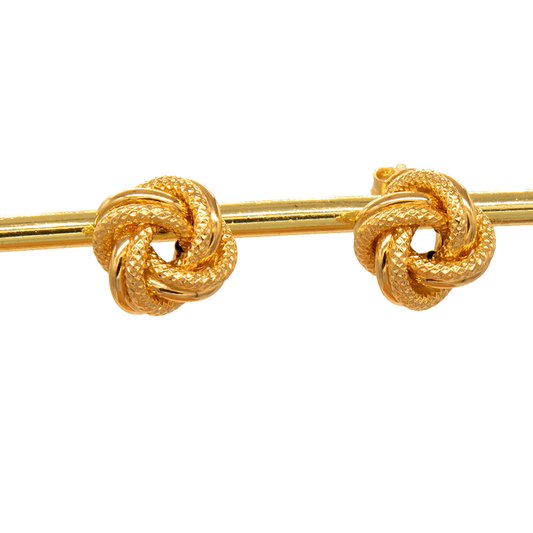 Gold 18KT Textured Knot Stud Earrings