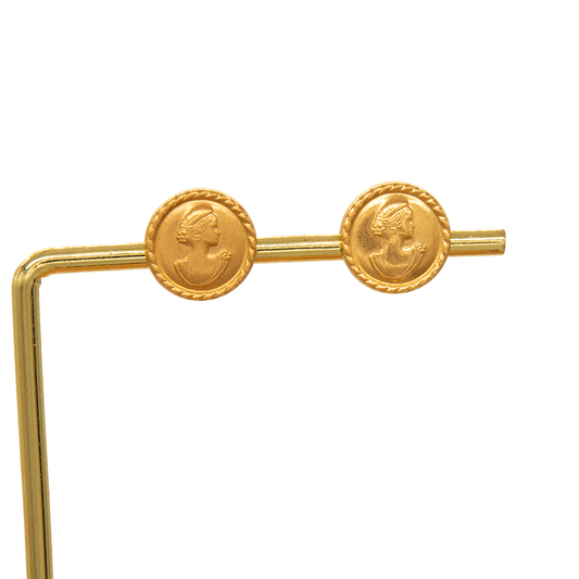 Gold 18KT Antique Coin Lady Stud Earrings