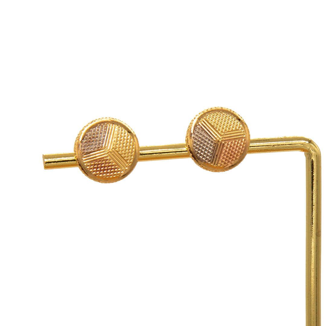 Gold 18KT Geometric Pattern Stud Earrings
