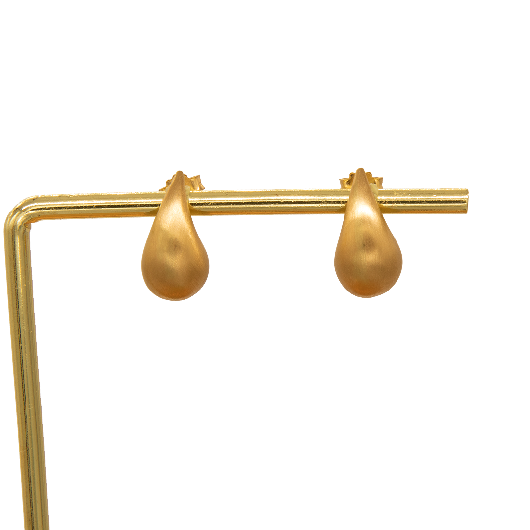 Gold 18KT Matte Teardrop Stud Earrings