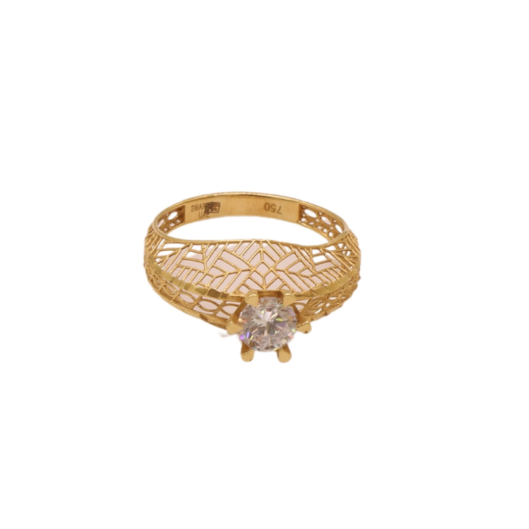 Gold 18KT Solitaire Net Design Ring