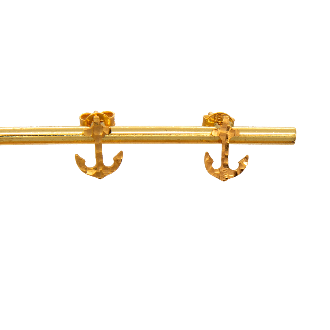 Gold 18KT Textured Anchor Shaped Earrings