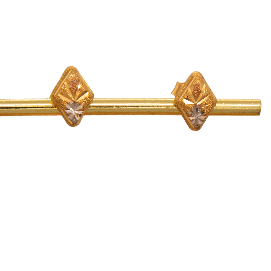 Gold 18KT Diamond Shaped Textured Earrings
