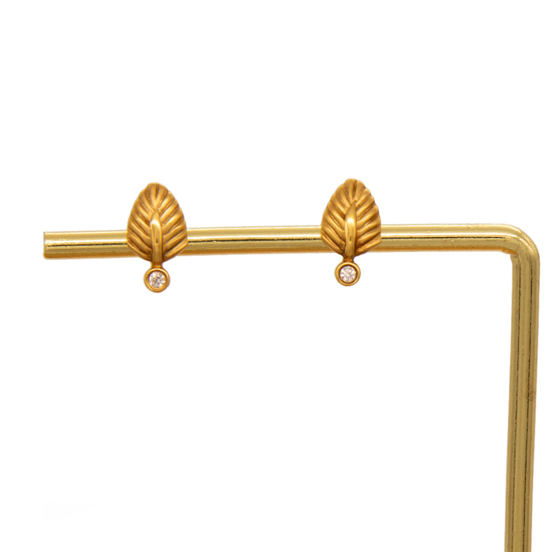 Gold 18KT Leaf Stud Earrings