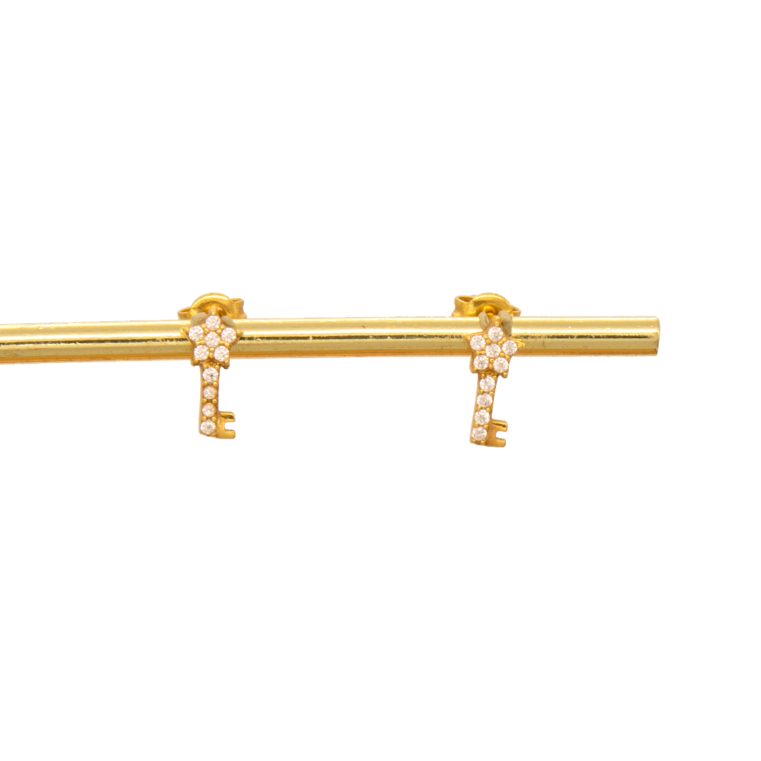 Gold 18KT Key-Shaped Diamond Stud Earrings