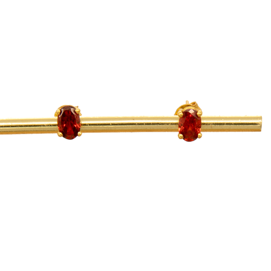 Gold 18KT Red Stone Stud Earrings