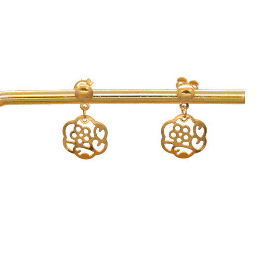 Gold 18KT Floral Pattern Drop Earrings