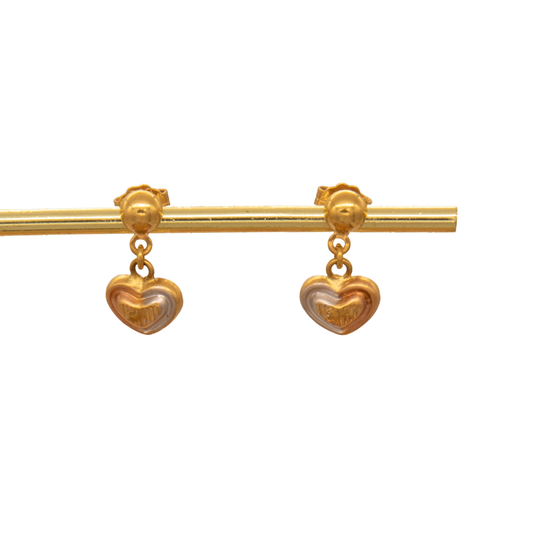 Gold 18KT Heart Shaped Drop Earrings