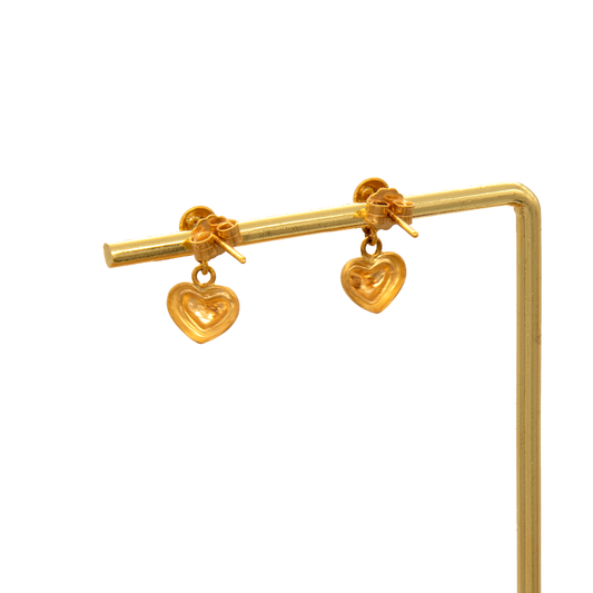 Gold 18KT Heart Shaped Drop Earrings