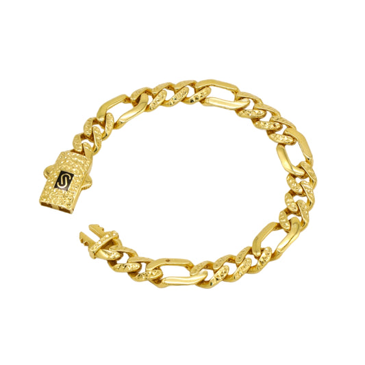 Gold 18KT 7.5 Inches Textured Cuban Link Bracelet