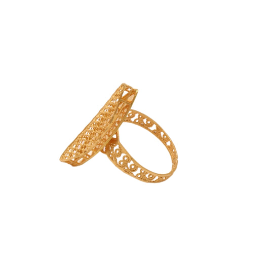 Gold 21KT Honeycomb Pattern Long Ring