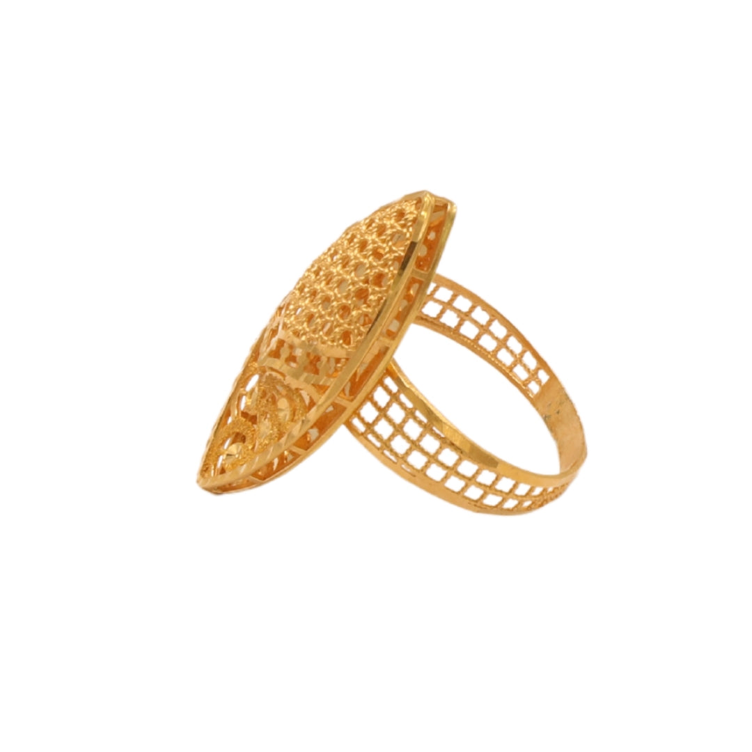Gold 21KT Dual Pattern Long Ring