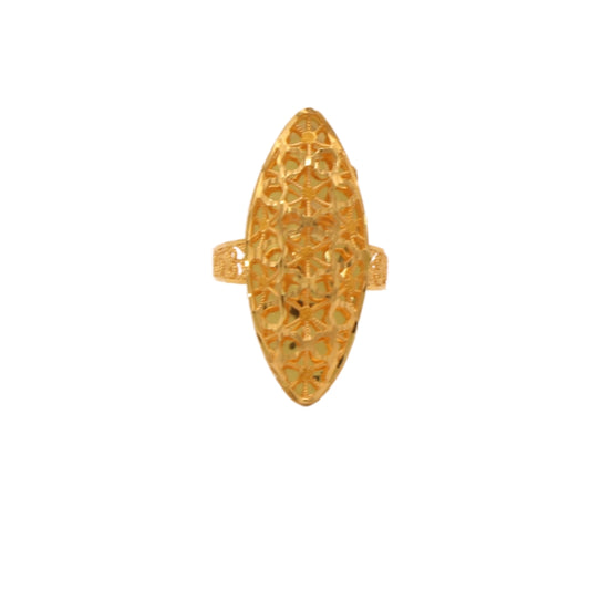 Gold 21KT Floral Star Pattern Long Ring
