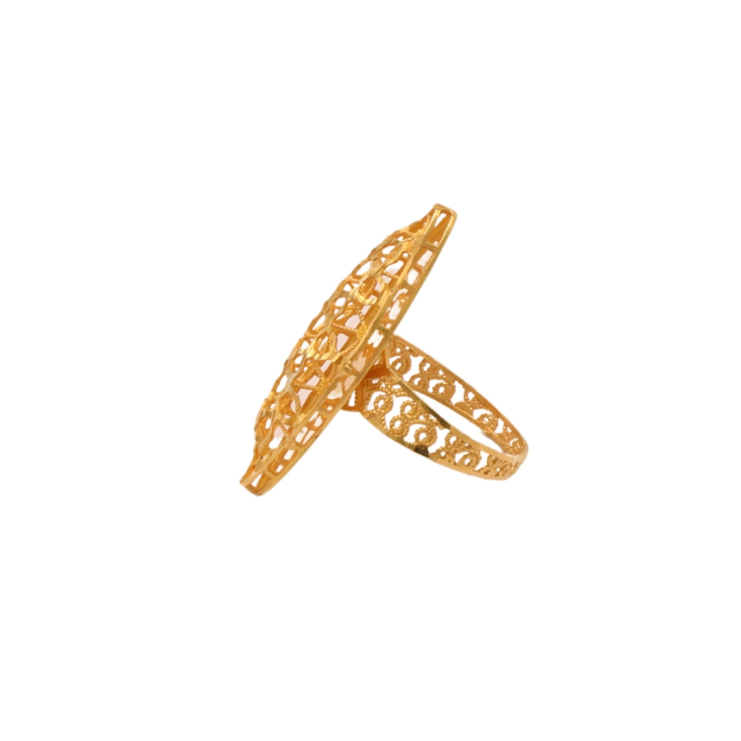 Gold 21KT Floral Star Pattern Long Ring