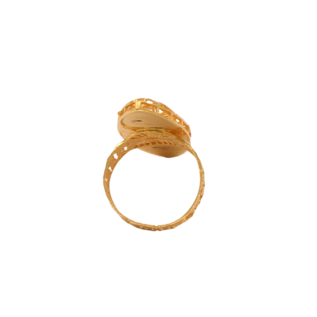 Gold 21KT Floral Star Pattern Long Ring