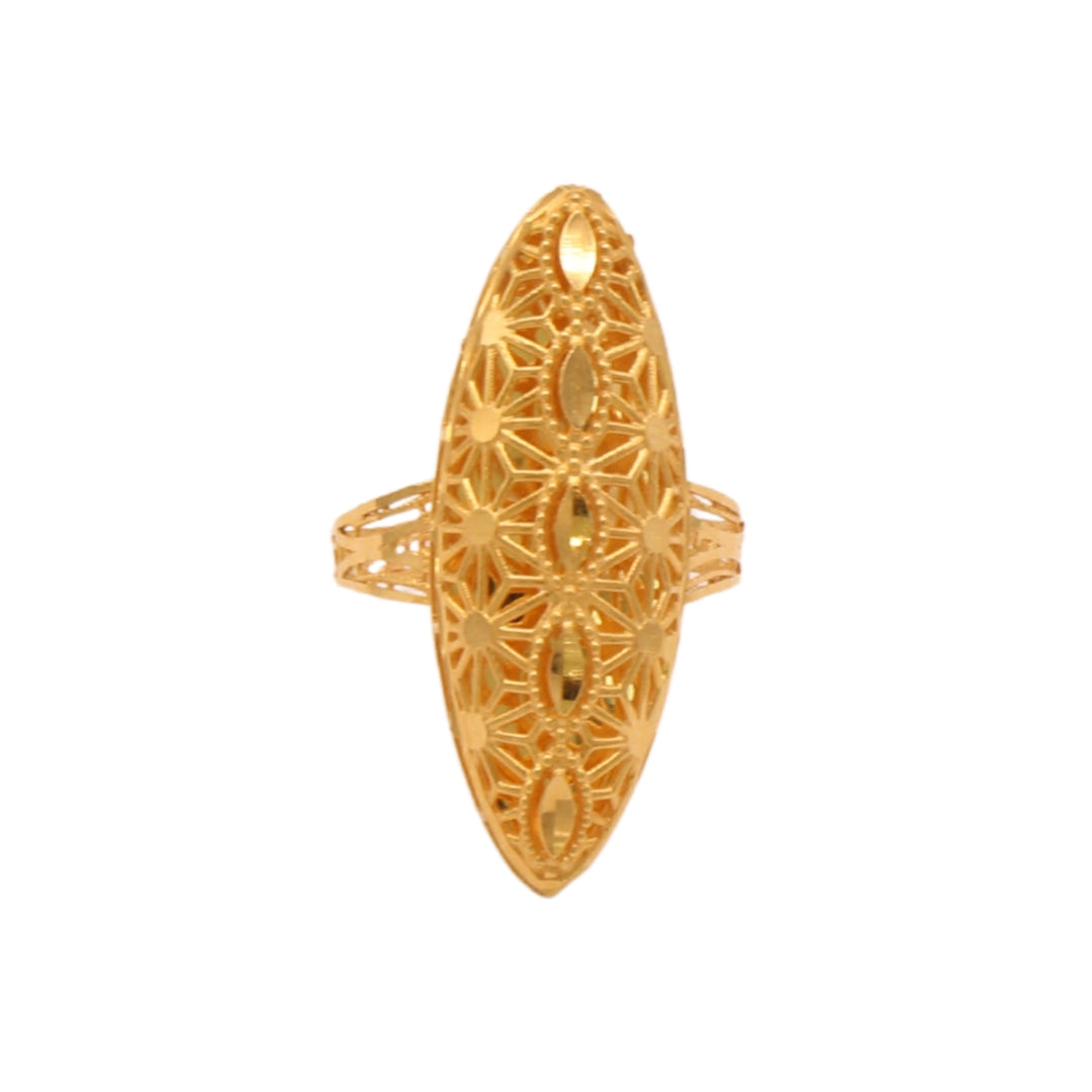 Gold 21KT Floral Oval Mesh Long Ring