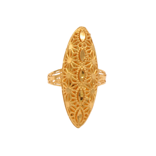 Gold 21KT Floral Oval Mesh Long Ring