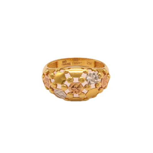 Gold 21KT Textured Tricolor Band Ring