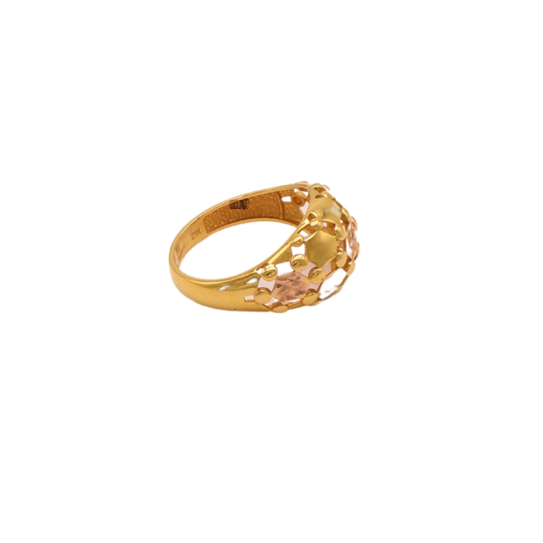 Gold 21KT Textured Tricolor Band Ring