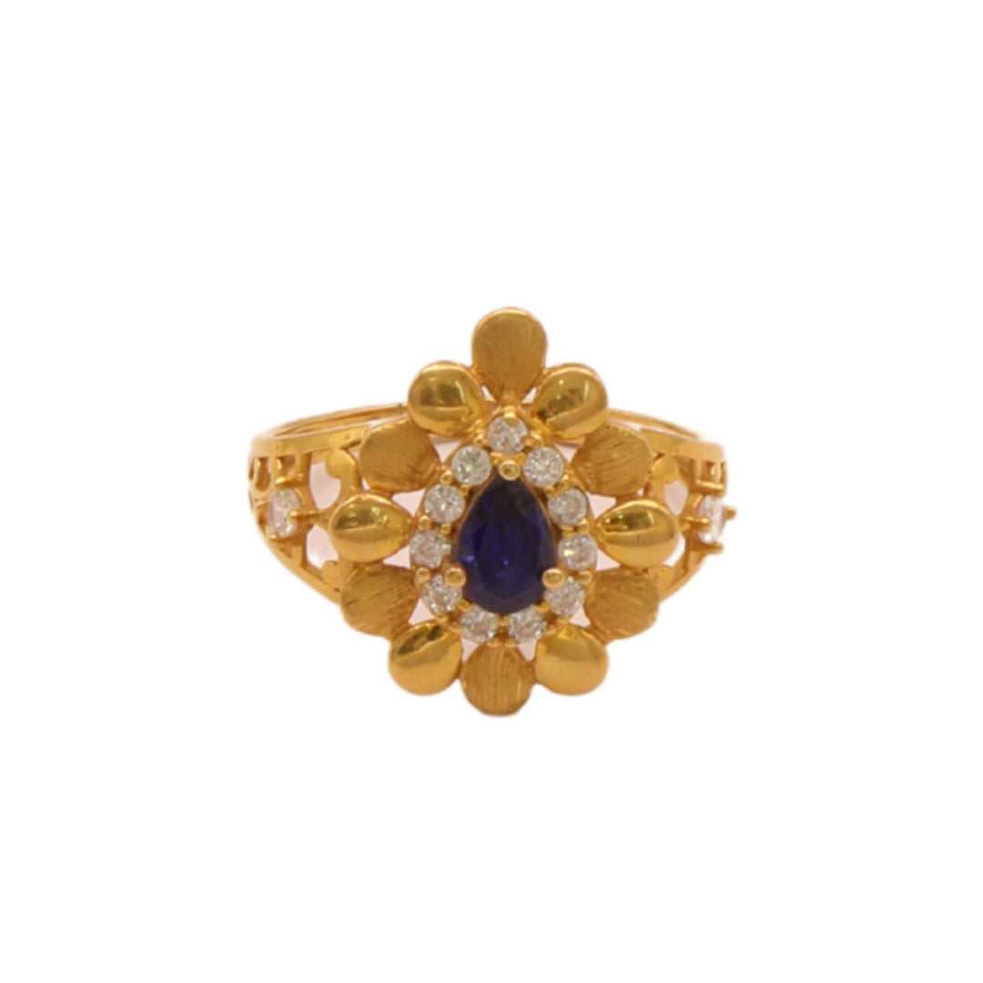 Gold 21KT Blue Stone Floral Ring
