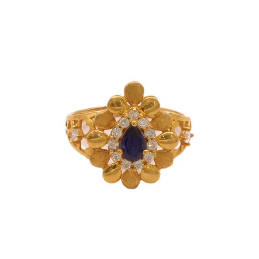 Gold 21KT Blue Stone Floral Ring