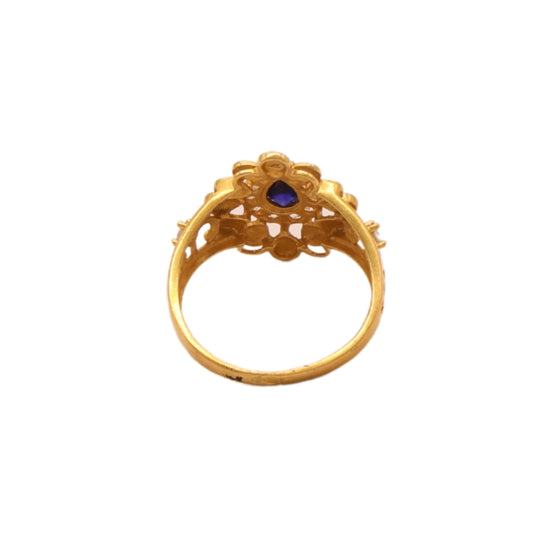Gold 21KT Blue Stone Floral Ring