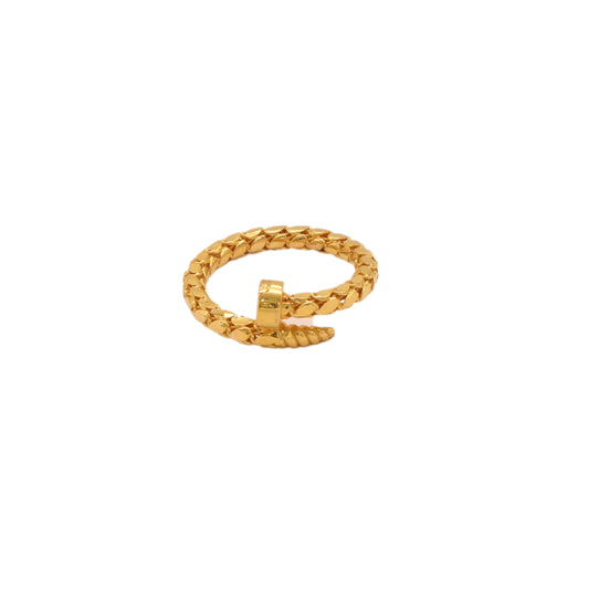 Gold 21KT Adjustable Nail-Inspired Textured Ring