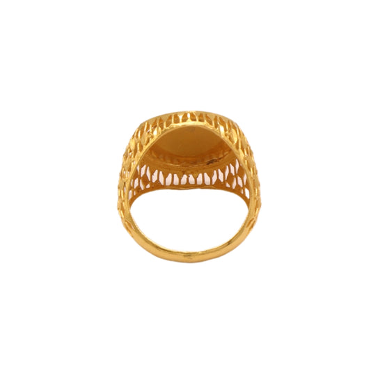 Gold 21KT Coin Engraved Statement Ring
