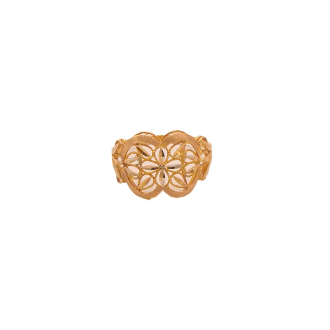 Gold 21KT Floral Patterned Wide Ring