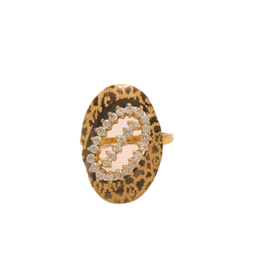 Gold 21KT Leopard Print Studded Oval Ring