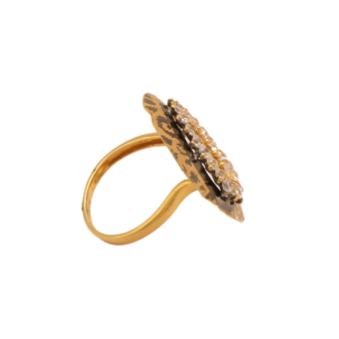 Gold 21KT Leopard Print Studded Oval Ring