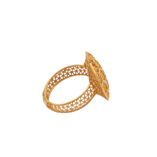 Gold 21KT Round Lattice Cutout Ring
