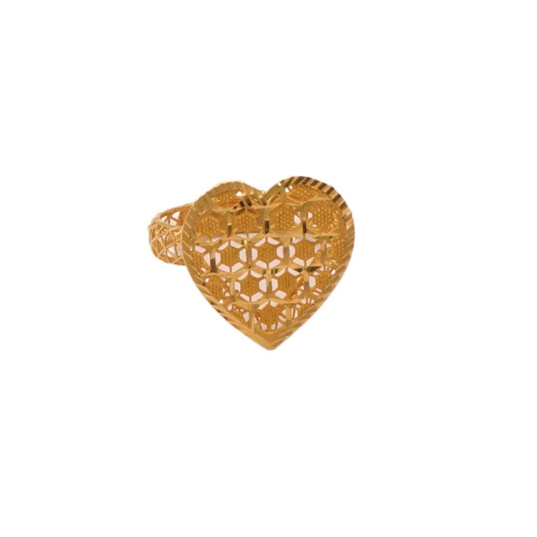 Gold 21KT Heart Cutout Mesh Ring