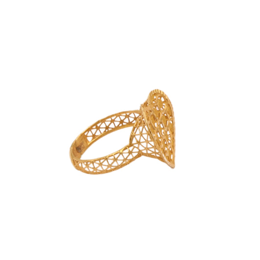 Gold 21KT Heart Cutout Mesh Ring