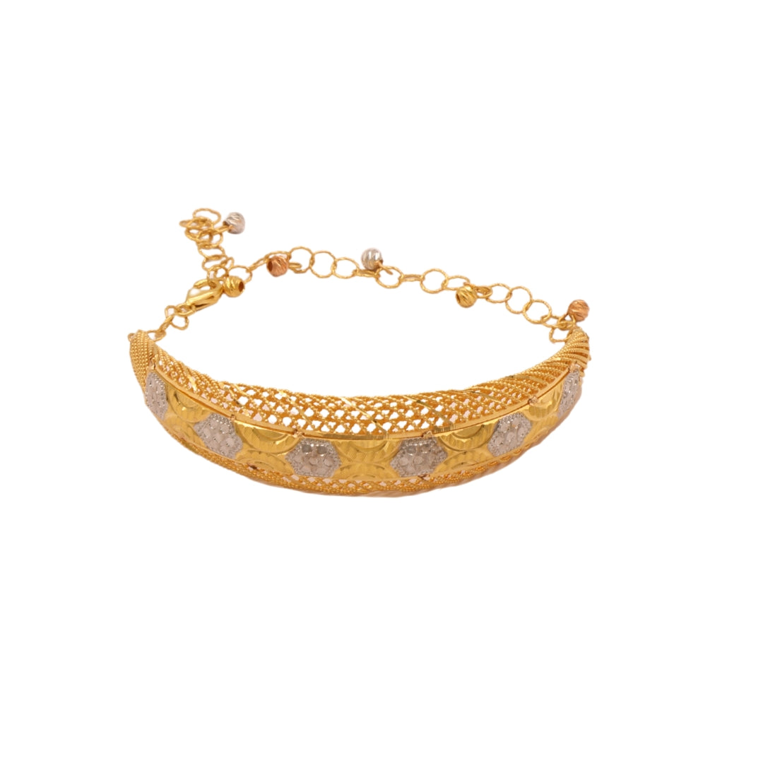Gold 22KT Mesh Hexagon Design Bracelet with Adjustable Fit