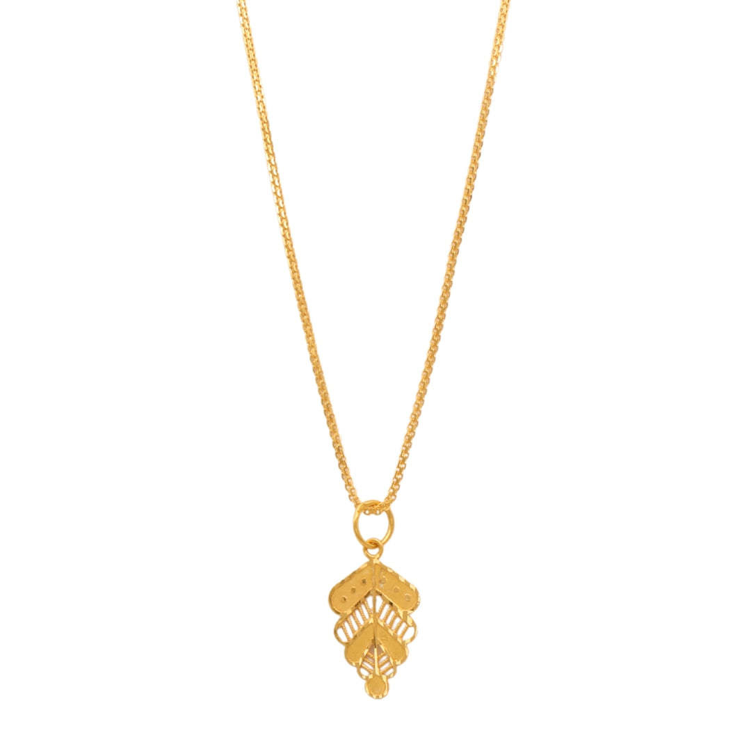 Gold 22KT 20 Inches Feather Motif Pendant Necklace