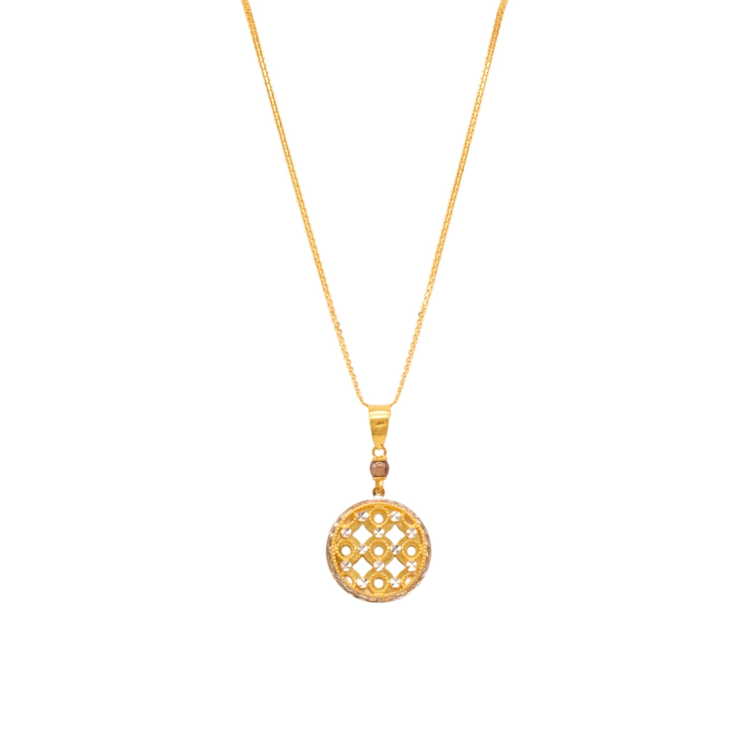 Gold 22KT 20 Inches Round Floral Pendant Necklace
