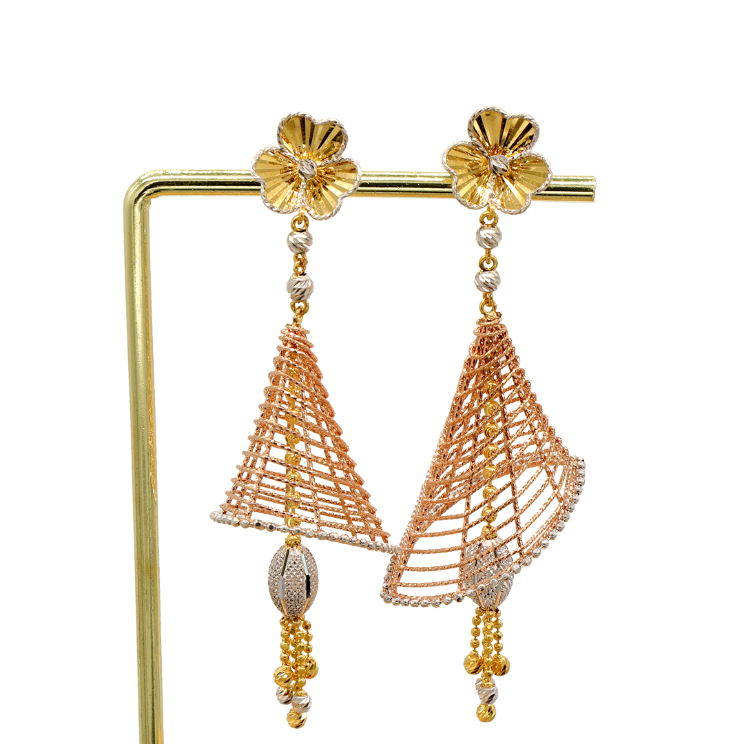 Gold 22KT Rose-Gold Swirl Dangle Earrings