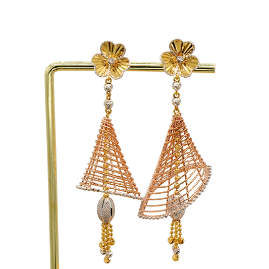 Gold 22KT Rose-Gold Swirl Dangle Earrings