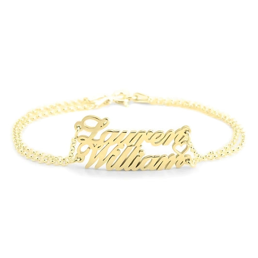 Gold & Silver Personalized Two-Name Bracelet with Heart