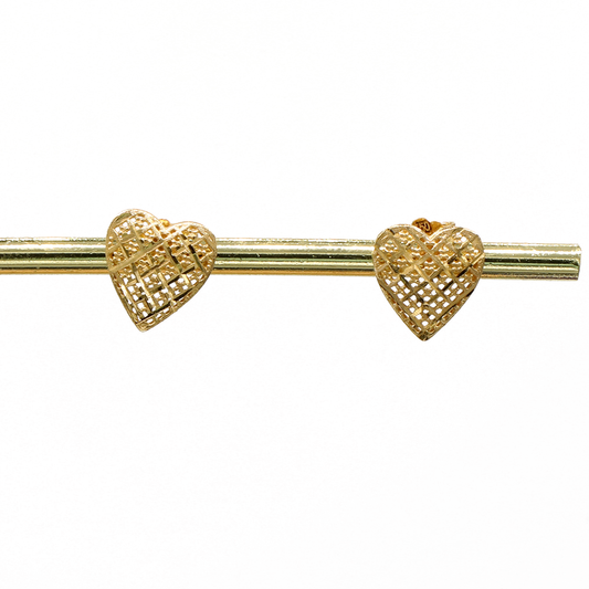 Gold 18KT Heart Design Stud Earrings