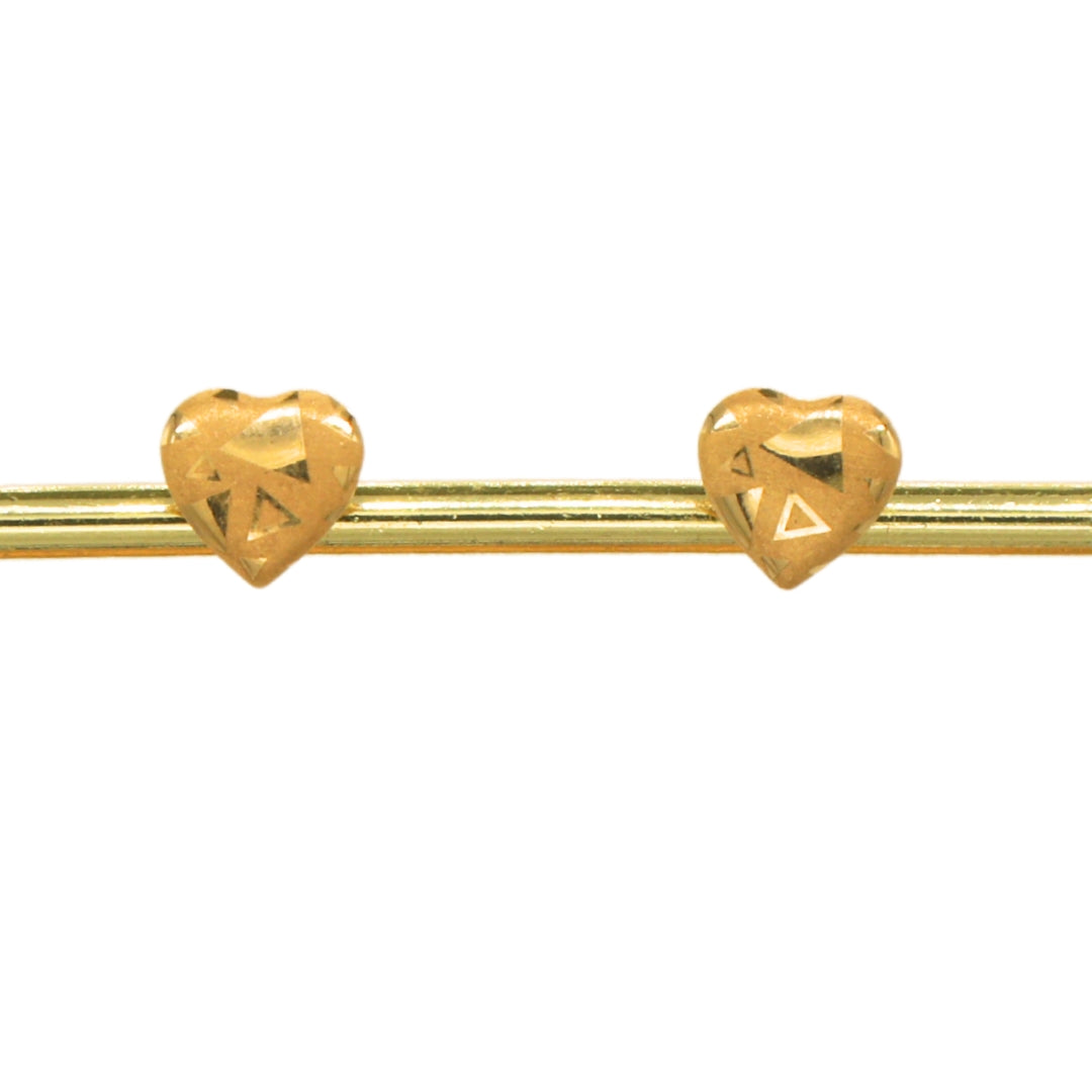 Gold 18KT Geometric Heart Design Stud Earrings